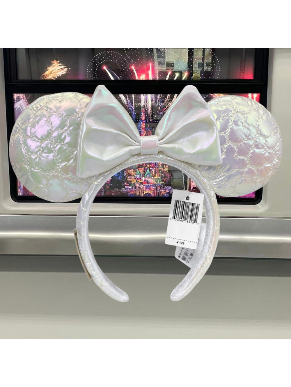 Holographic White Minnie Ears Quilted Iridescent Mouse Bow Headband